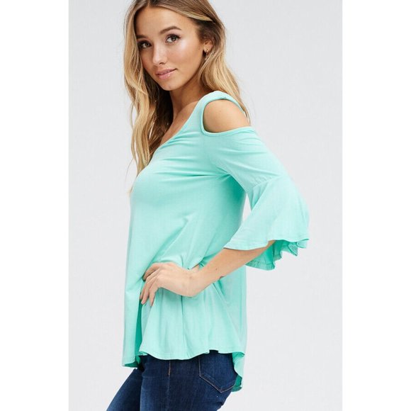 Stay Fashionable with This Trendy Open Shoulder 3/4 Bell Sleeve Top Blouse - Picture 8 of 8